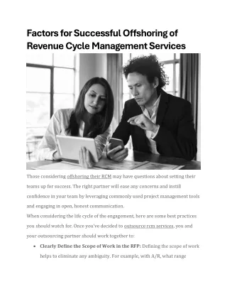 Factors for Successful Offshoring of Revenue Cycle Management Services - AGSHealth