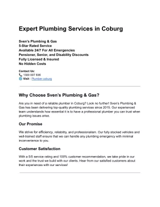 Expert Plumbing Services in Coburg - Sven’s Plumbing & Gas