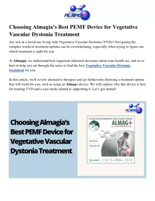 Choosing Almagia’s Best PEMF Device for Vegetative Vascular Dystonia Treatment