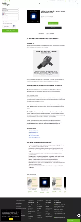 Global Biocompatible Pressure Sensor Market 2022-2030