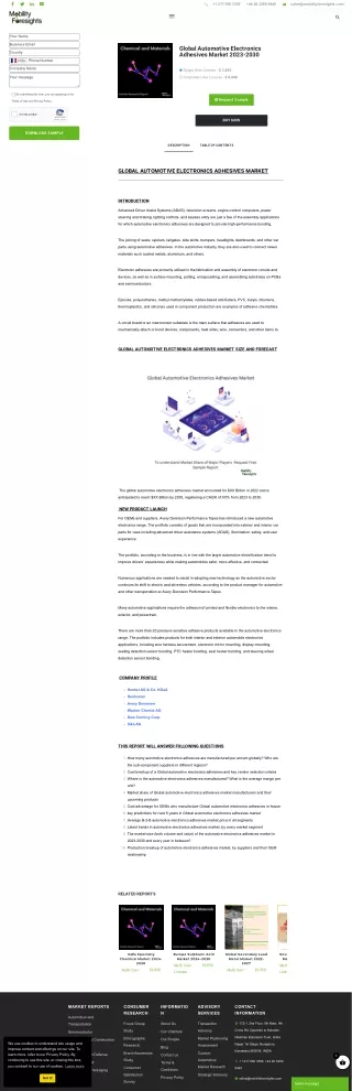 Global Automotive Electronics Adhesives Market 2023-2030