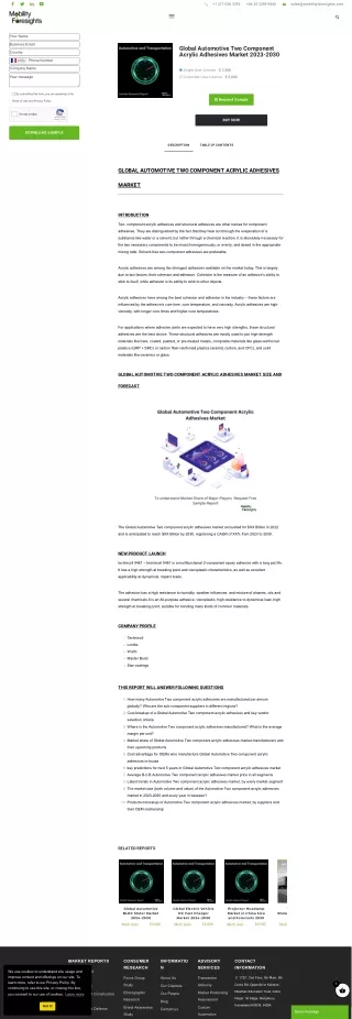 Global Automotive Two Component Acrylic Adhesives Market 2023-2030
