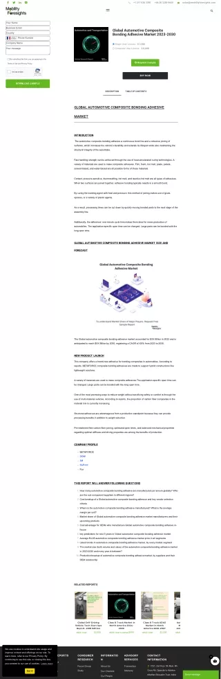 Global Automotive Composite Bonding Adhesive Market 2023-2030