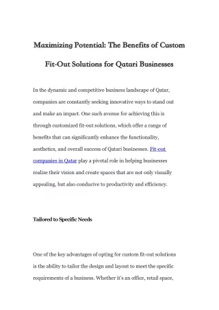 Maximizing Potential The Benefits of Custom Fit-Out Solutions for Qatari Businesses