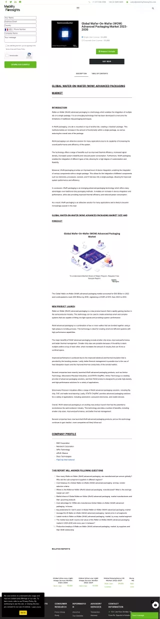 Growth and Innovation in the Wafer-On-Wafer (WOW) Advanced Packaging Market