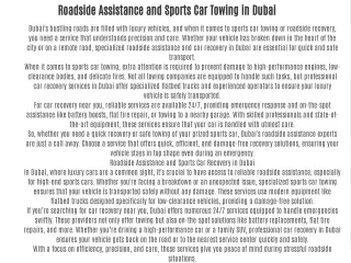 Roadside Assistance and Sports Car Towing in Dubai