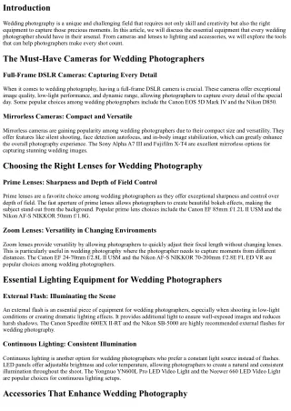 Making Every Shot Count: Essential Equipment for Wedding Photographers