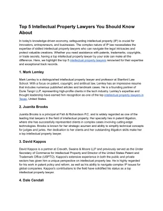 Top 5 Intellectual Property Lawyers You Should Know About - Affordable Patent Agency