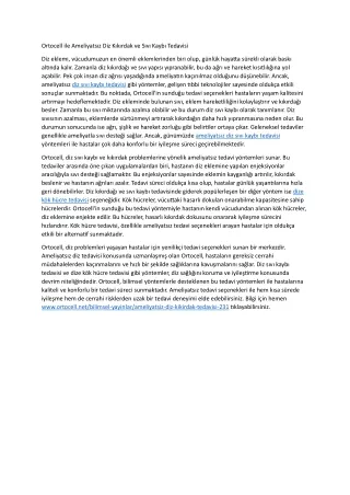 Ortocell ile Ameliyatsiz Diz Kikirdak ve Sivi Kaybi Tedavisi