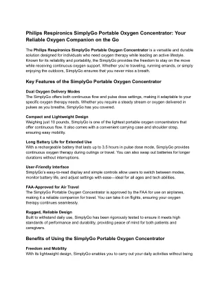 Philips Respironics SimplyGo Portable Oxygen Concentrator_ Your Reliable Oxygen Companion on the Go