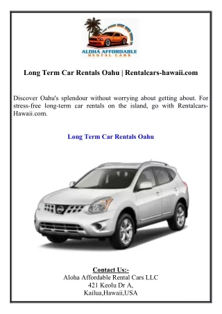 Long Term Car Rentals Oahu  Rentalcars-hawaii.com