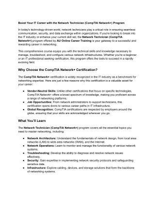 Boost Your IT Career with the Network Technician (CompTIA Network ) Program