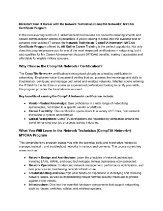 Kickstart Your IT Career with the Network Technician (CompTIA Network ) MYCAA Certificate Program