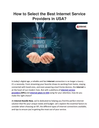 How to Select the Best Internet Service Providers in USA