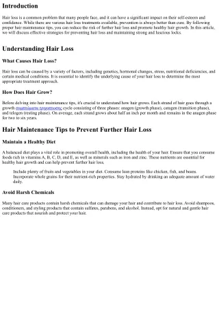 Hair Maintenance Tips to Prevent Further Hair Loss
