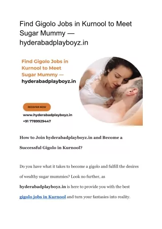 Find Gigolo Jobs in Kurnool to Meet Sugar Mummy — hyderabadplayboyz.in