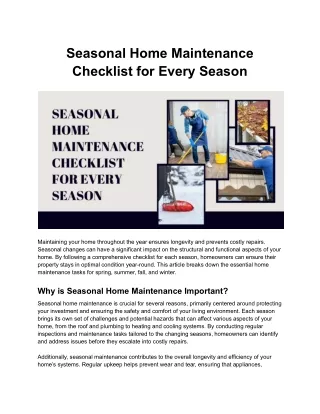 Seasonal Home Maintenance Checklist for Every Season