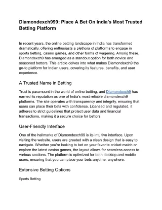 Diamondexch999_ Place A Bet On India’s Most Trusted Betting Platform