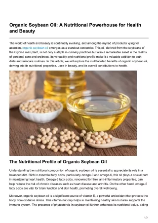 Organic Soybean Oil A Nutritional Powerhouse for Health and Beauty