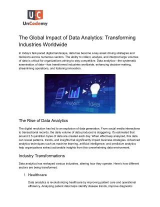 The Global Impact of Data Analytics: Transforming Industries Worldwide