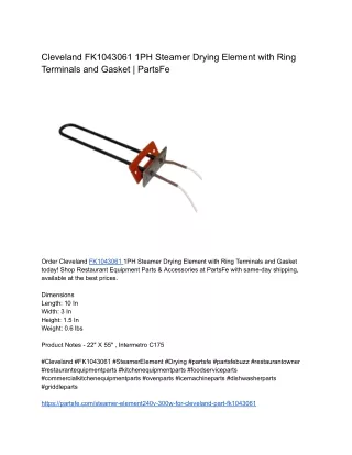 Cleveland FK1043061 1PH Steamer Drying Element with Ring Terminals and Gasket _ PartsFe