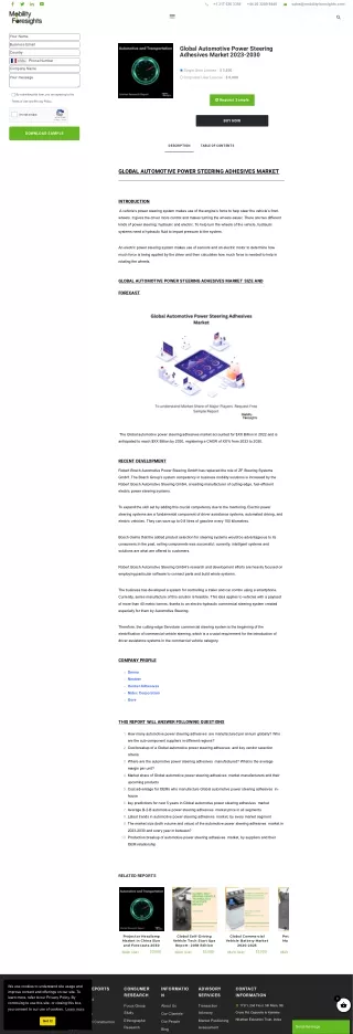 Global Automotive Power Steering Adhesives Market 2023-2030