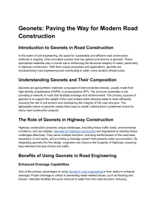 Geonets: Paving the Way for Modern Road Construction