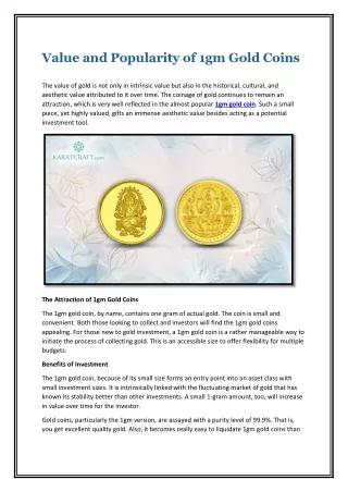 Value and Popularity of 1gm Gold Coins