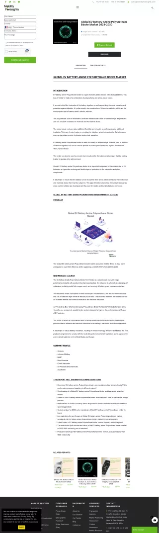 Global EV Battery Amine Polyurethane Binder Market 2023-2030