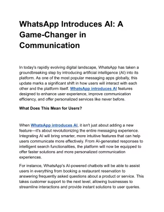 WhatsApp Introduces AI: A Game-Changer in Communication
