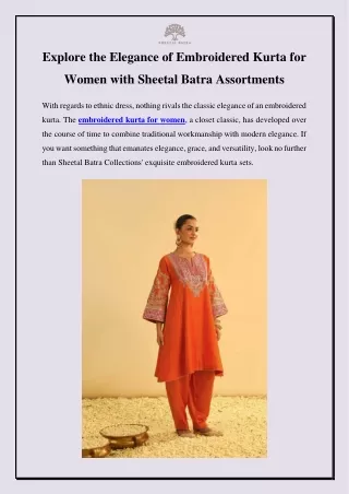 Explore the Elegance of Embroidered Kurta for Women with Sheetal Batra Assortments