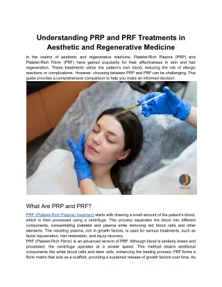Understanding PRP and PRF Treatments in Aesthetic and Regenerative Medicine