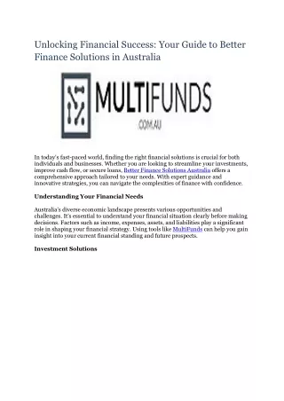 1st Mortgage Funding in Australia