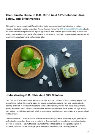 The Ultimate Guide to CO Citric Acid 50 Solution Uses Safety and Effectiveness