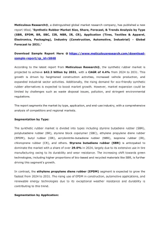 By 2031, Synthetic Rubber Market Projected to Value $42.3 Billion, Says Meticulo