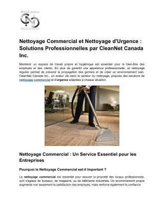 Nettoyage Commercial et Nettoyage d'Urgence _ Solutions Professionnelles par CleanNet Canada Inc.
