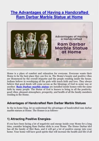 The Advantages of Having a Handcrafted Ram Darbar Marble Statue at Home