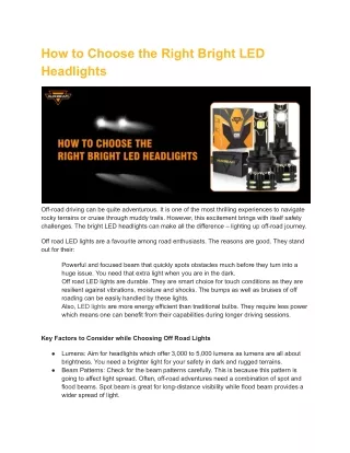 How to Choose the Right Bright LED Headlights