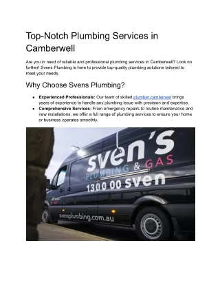 Comprehensive Plumbing Solutions in Camberwell – Download Our Service Guide