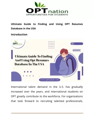 Ultimate Guide to Finding and Using OPT Resumes Database in the USA