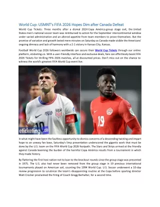 World Cup USMNT's FIFA 2026 Hopes Dim after Canada Defeat