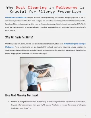 Why Duct Cleaning in Melbourne is Crucial for Allergy Prevention