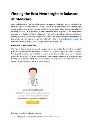 best neurologist in balasore