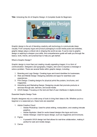 "Mastering Graphic Designing: Essential Tips, Tools, and Techniques for Creative