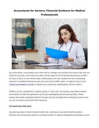 Accountants for Doctors Financial Guidance for Medical Professionals