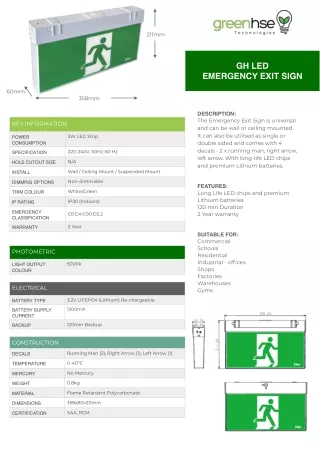 Long-Life LED Emergency Exit Sign by Greenhse Technologies