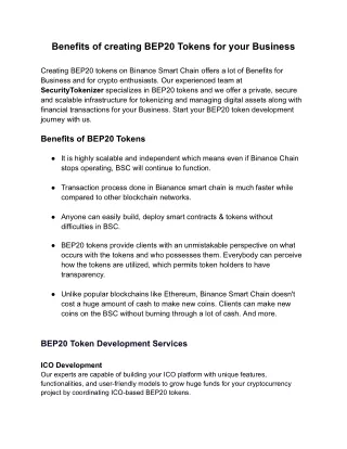 Benefits of creating BEP20 Tokens in the crypto world