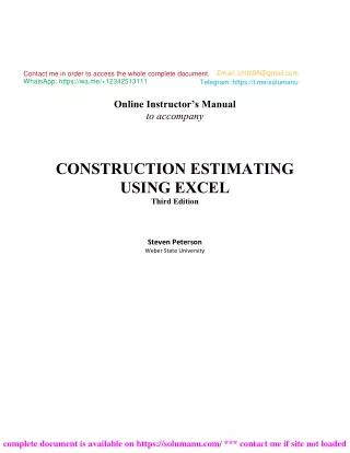 Solution Manual Construction Estimating Using Excel 3rd Edition by Steven Peterson