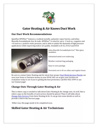 Gator Heating & Air Knows Duct Work