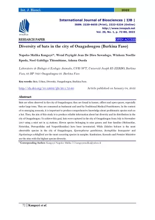 Diversity of bats in the city of Ouagadougou (Burkina Faso)